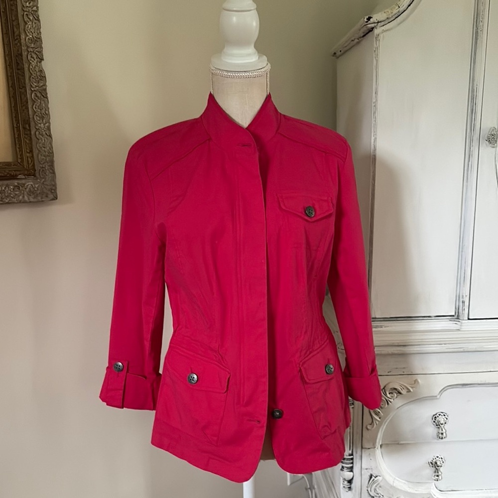 Tribal Pink Utility Jacket with Collared Neckline and Tailored Fit